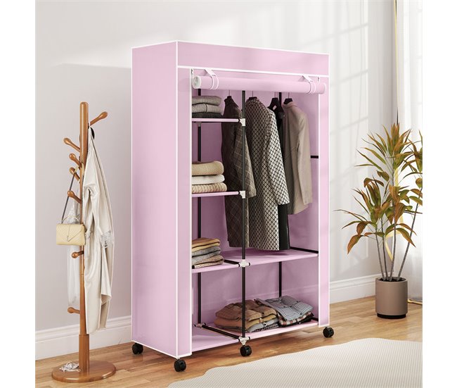 Armario de Tela Acero, Tela no Tejida HOMCOM Rosa