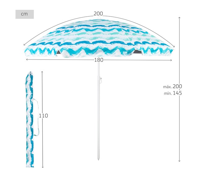 Aktive sombrilla de playa 8 varillas olas con revestimiento Azul