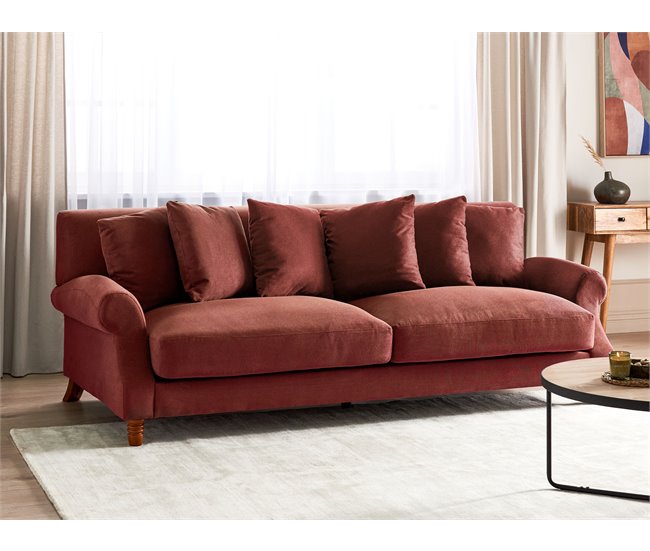 Beliani Sofá de 3 plazas Poliéster EIKE Rojo