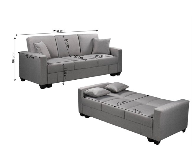 Sofa Cama Keyla con Arcon Gris