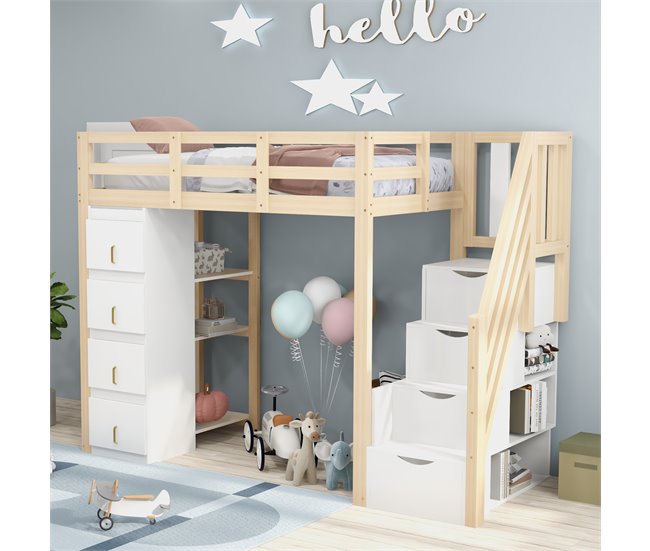 Cama alta para niños Natural/ Blanco