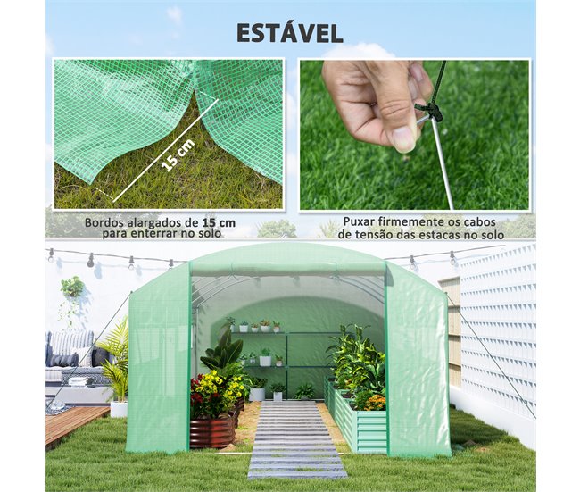 Invernadero de Túnel PE, Acero Galvanizado Outsunny Verde