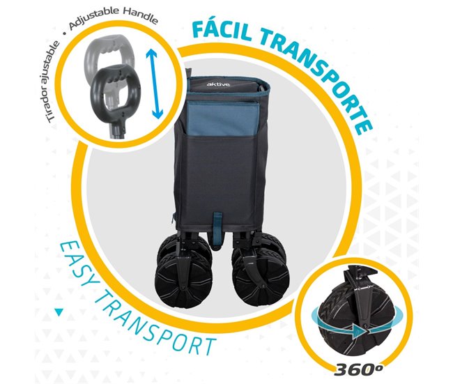 Carro plegable playa c/ruedas especial arena con carga 50 kg Aktive Negro