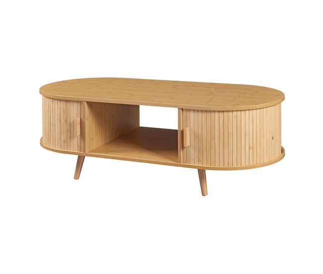 Mesa de centro Nordkapp con estantes MDF bambú [en.casa] Marron