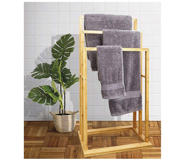 Acomoda Textil – Toallero de Pie Múltiple de Bambú con 3 Barras. Madera