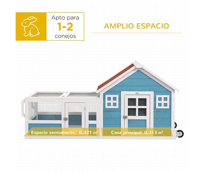 Conejera Madera de Abeto PawHut Azul