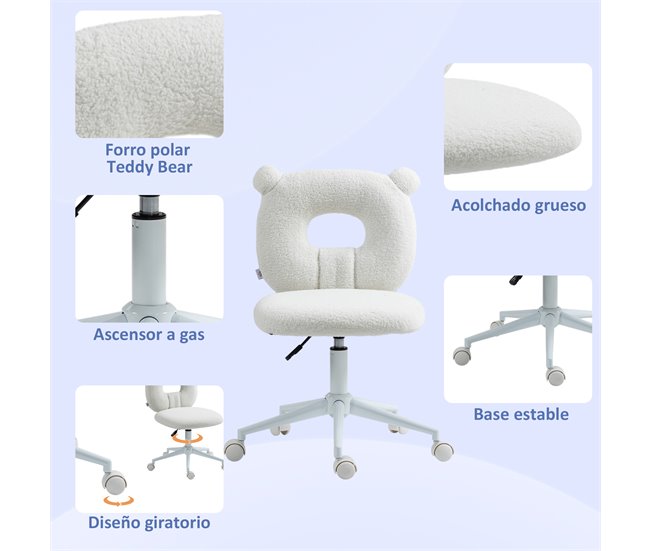Silla de Escritorio Poliéster, Acero HOMCOM Blanco