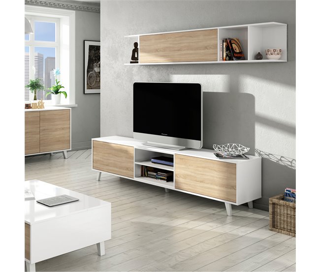 Mueble TV Kira 1 Estante 2 Puertas Roble/Blanco Blanco