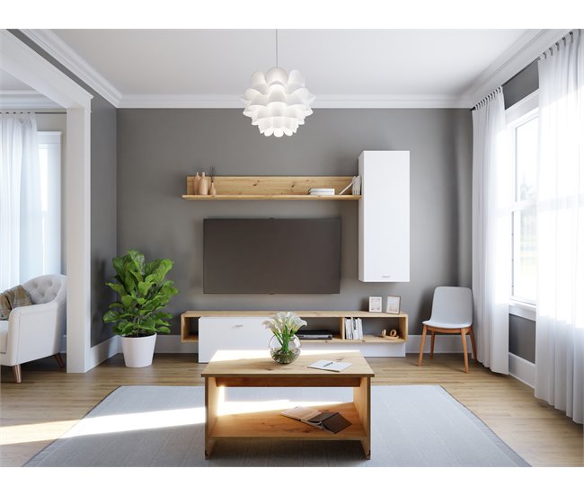 Compacto TV ARY 225cm blanco y roble Blanco/ Madera