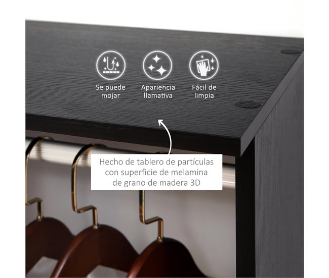 Armario Ropero Tablero de partículas, tubos de aluminio HOMCOM Negro