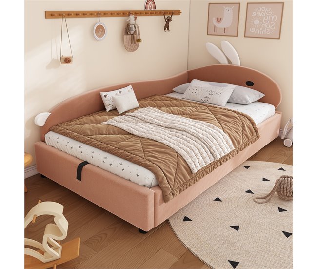 Cama con almacenaje de terciopelo Rosa