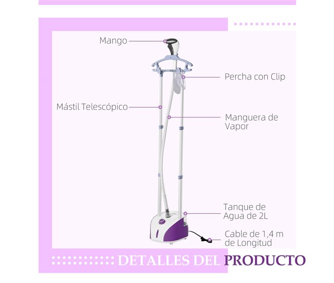 Plancha de Vapor ABS, PP HOMCOM Morado