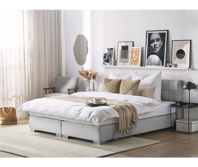 Beliani Cama continental Poliéster ADMIRAL 190x210 Gris Claro