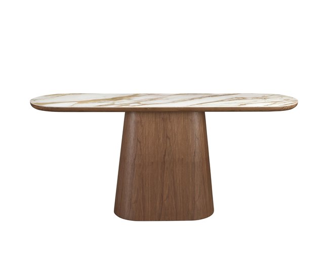 Consola ovalada medio punto mármol porcelánico Nogal
