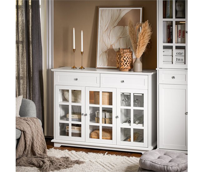 Aparador Cocina con 3 Puertas y 2 Cajones FSB77-W SoBuy Blanco