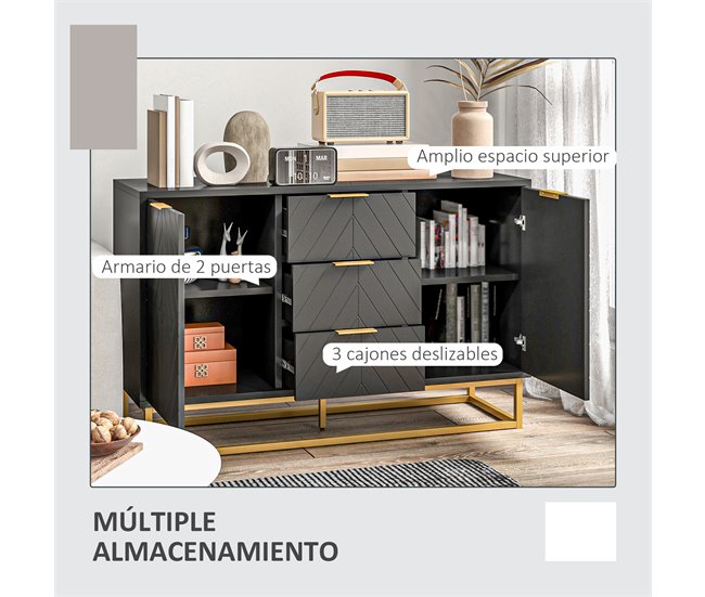 Aparador de Salón MDF, Metal HOMCOM, hogar - muebles de comedor Negro