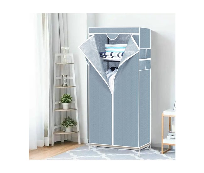 Armario Ropero de Tela con Cremallera Thinia Home Blanco/ Gris