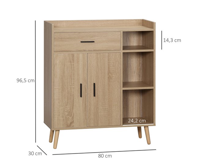 Aparador Auxiliar Melamina de Madera HOMCOM 80 Marron