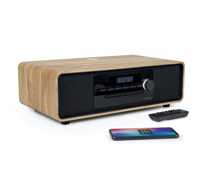 Radio CD Bluetooth MP3 inducción Thomson Negro/ Madera