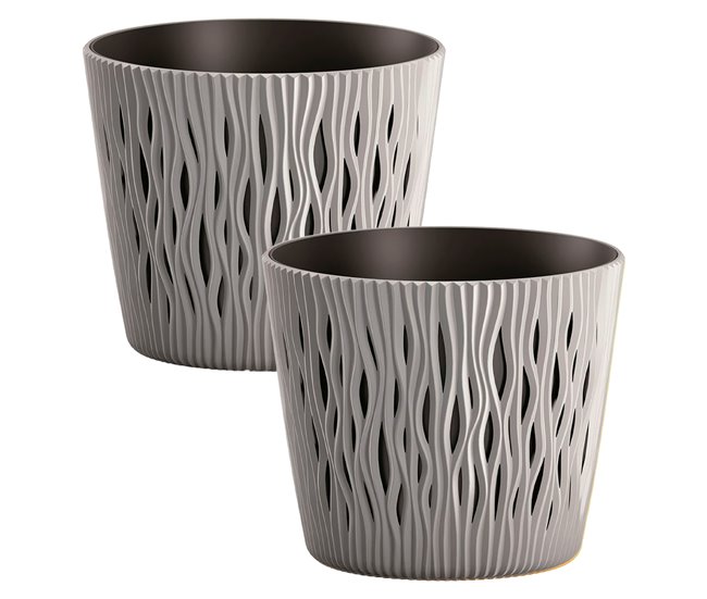 2x Maceta redonda de plastico Sandy Round Gris