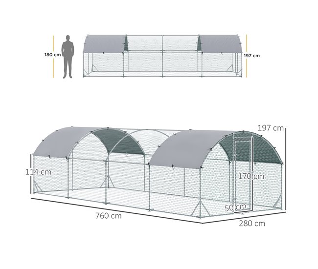 Gallinero Acero Galvanizado, Tela Oxford Gris