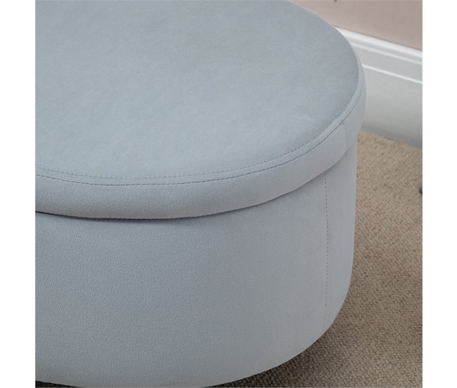 Otomano Puff Poliéster, Espuma, Madera de Caucho HOMCOM 71x51 Gris