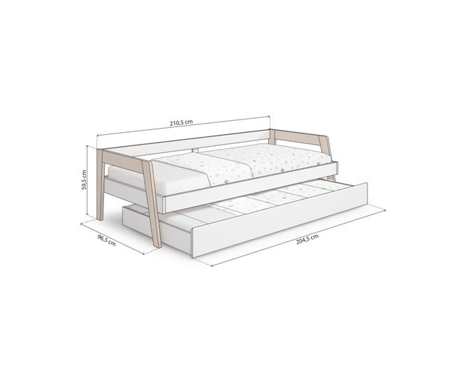 Cama doble juvenil Misty Haze 210x96 Blanco/ Madera