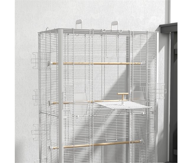 Jaula para Pájaros Acero, Madera de Abeto PawHut Blanco
