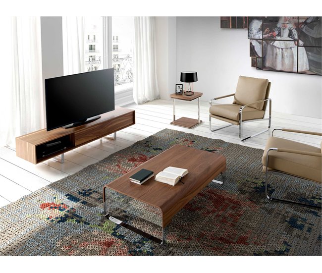 ANGEL CERDA Mueble TV nogal y acero cromado Nogal