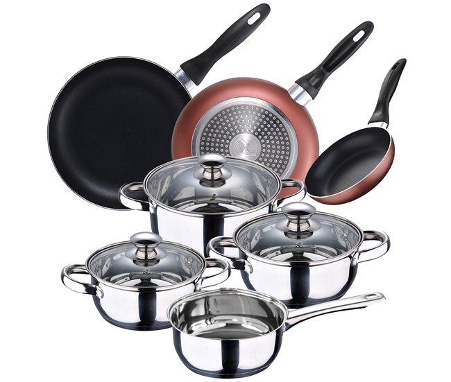 Batería de cocina 7 piezas en  + Set 3 sartenes Multicolor