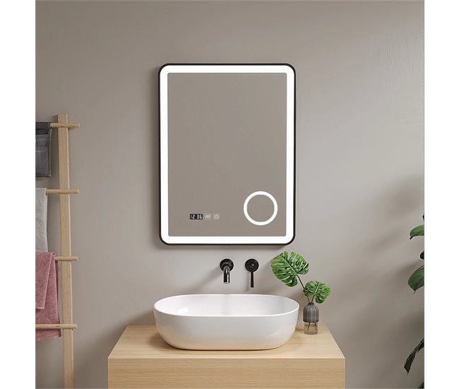 Espejo de pared con LED Pescara para baño IP65 con antivaho lupa 50x4 Negro