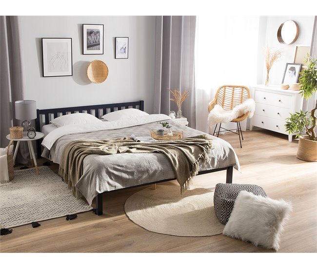 Beliani Cama Madera de pino FLORAC 147x208 Azul Marino