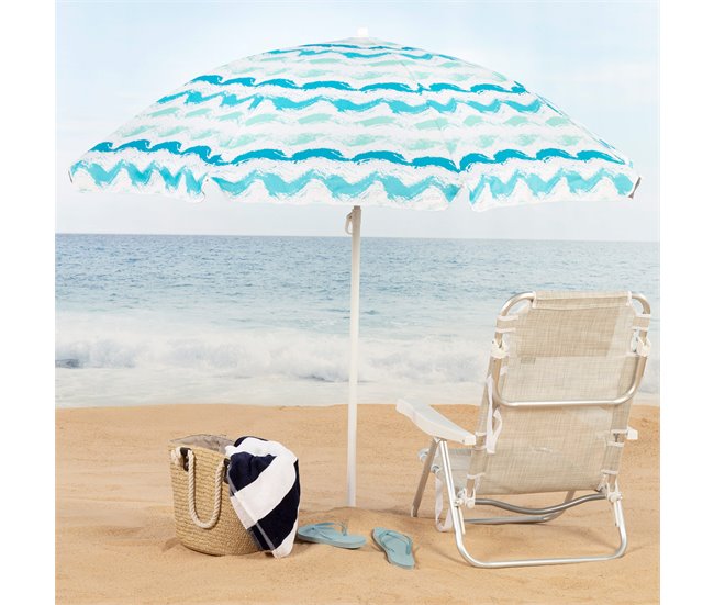 Aktive sombrilla de playa 8 varillas olas con revestimiento Azul