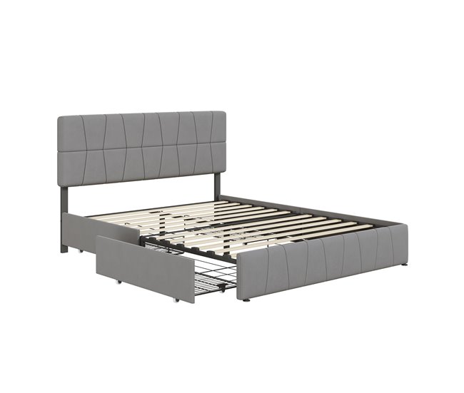 Cama, 4 cajones, cama doble, cama para adolescentes 164x209 Gris