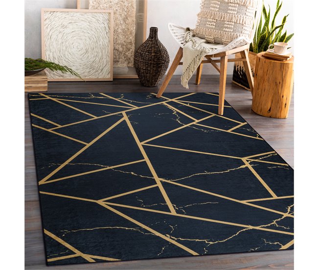 Alfombra lavable ANDRE 1222 Mármol Geométrico 80x150 Negro