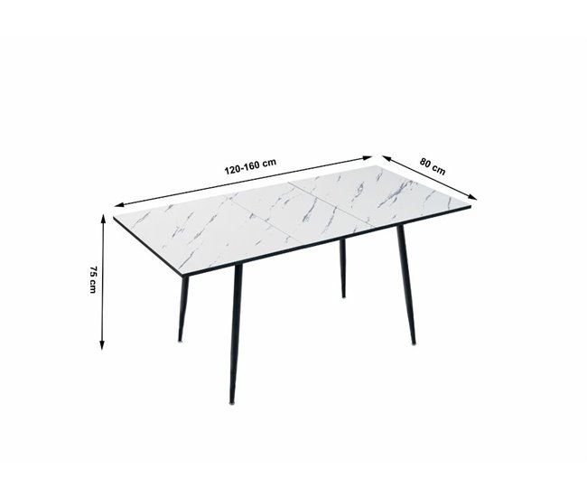 Mesa de comedor rectangular extensible 160x80 Blanco Veta