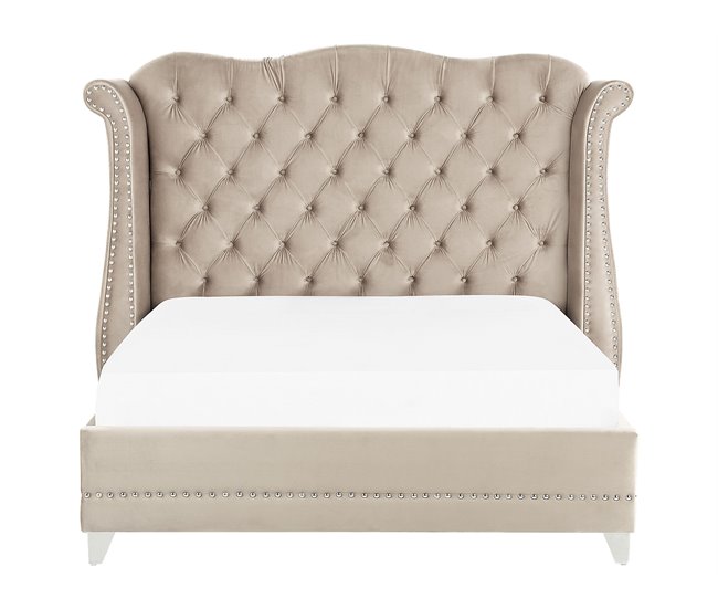 Beliani Cama con somier Terciopelo AYETTE 185x215 Beige