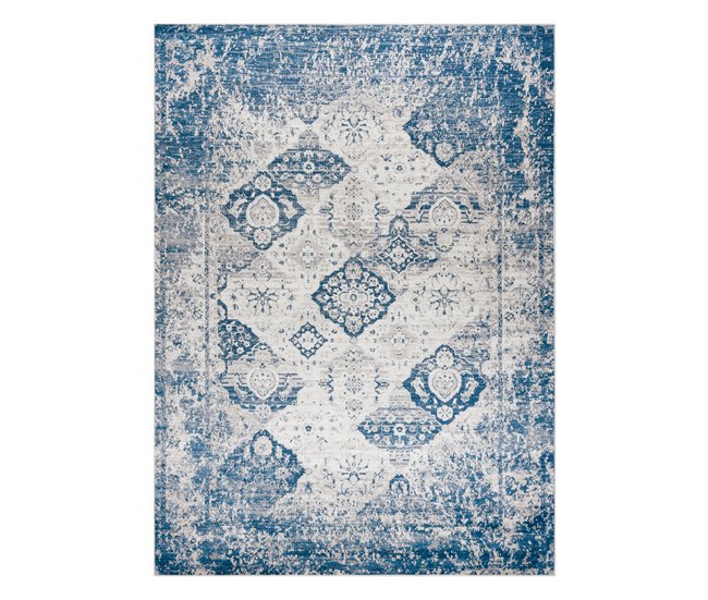 Alfombra lavable ANDRE 1819C Rosetón vintage 80x150 Azul