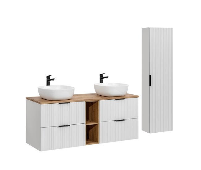 Conjunto mueble doble lavabo 2 nichos y columna Adriel 140 Beige