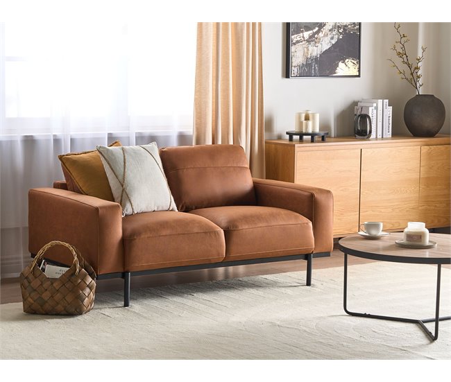 Beliani Sofá de 2 plazas Poliéster SOVIK Marron