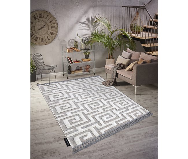 Alfombra MAROC P655 laberinto griego Franjas Bereber marroquí 180x270 Gris