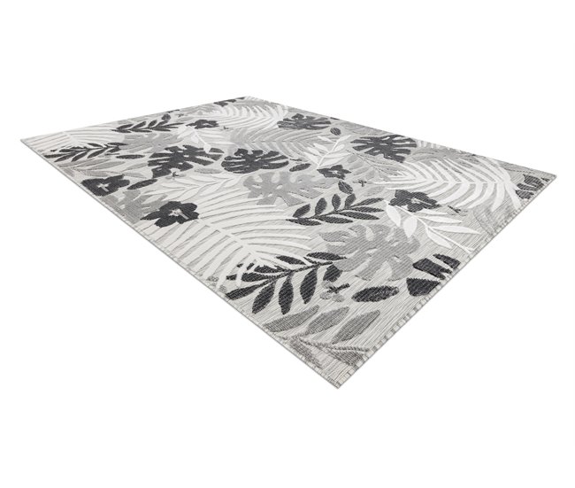 Alfombra Estructural BOTANIC 65245 Hojas de monstera tejido plano 176x270 Gris