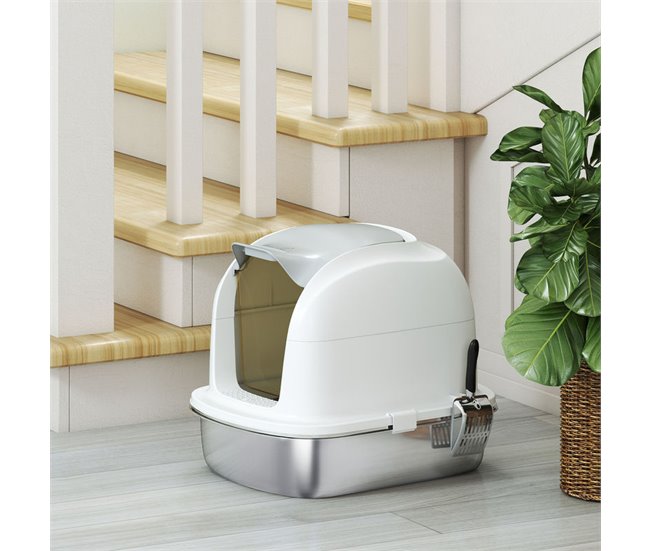 Arenero para Gatos Acero Inoxidable, ABS PawHut Blanco