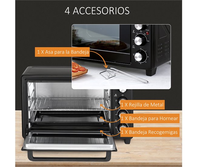 Horno Eléctrico Metal, Acero Inoxidable y Vidrio Templado HOMCOM Negro