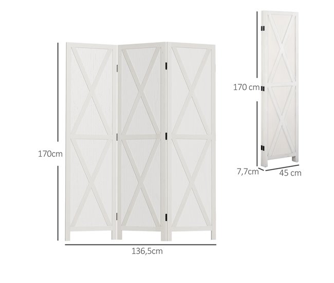 Biombo Madera de Paulonia HOMCOM, hogar - decoración Blanco
