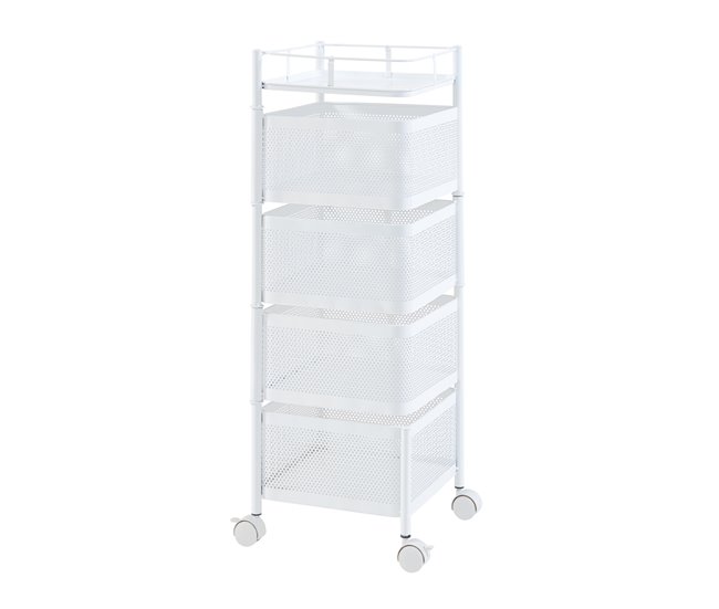 [en.casa] Carrito de cocina Sunndal con 4 cestas acero 27 Blanco