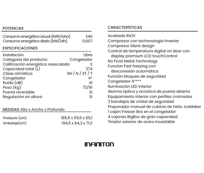 Congelador Vertical Infiniton CV-A182I Gris
