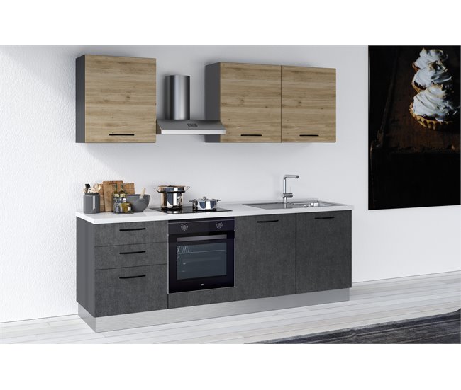 Cocina GILDA 2.0 derecha Madera/ Gris Oscuro