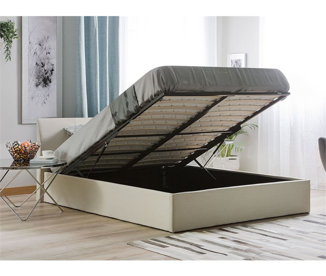 Beliani Cama con almacenaje Poliéster ORBEY 177x212 Beige