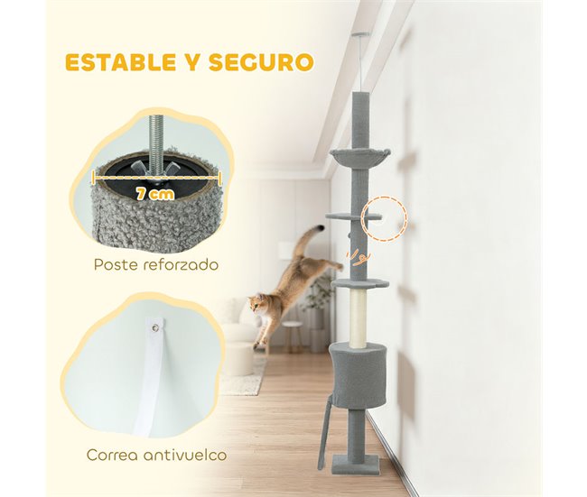 Árbol para Gatos Aglomerado de Madera, Terciopelo de Peluche Gris